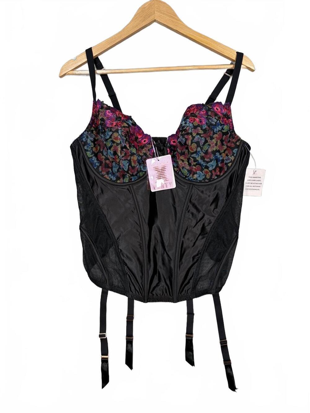 Savage X Fenty Wallflower Embroidered Corset Bustier Black Neon Floral NWT 2X